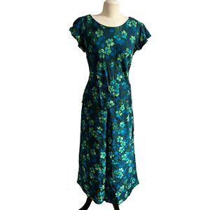 Vintage Karin Stevens Blue Green Floral Skirt Set Sz 10 Womens Short Sleeve